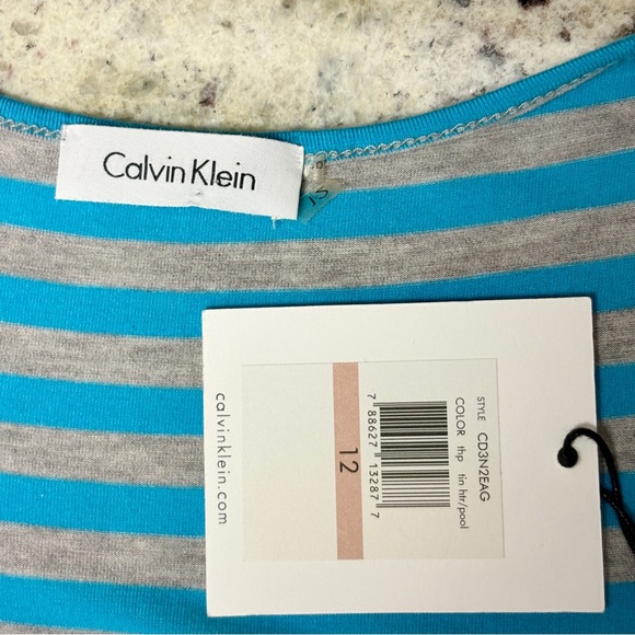 Calvin Klein Grey Blue Striped Tank Maxi Dress Size 12 Sleeveless A-Line Beach - Picture 14 of 16